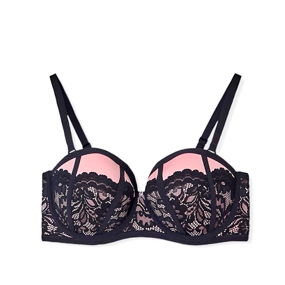 Torrid microfiber and black lace straps push up strapless bra